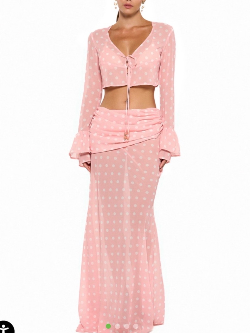 Pink Polka Dot Maxi Skirt — Lightweight Ruched Design